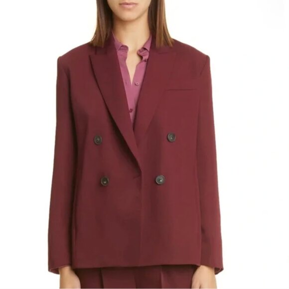 NWT VINCE Double Breasted Crepe Suit Blazer Plum Wine (Burgundy) size 14